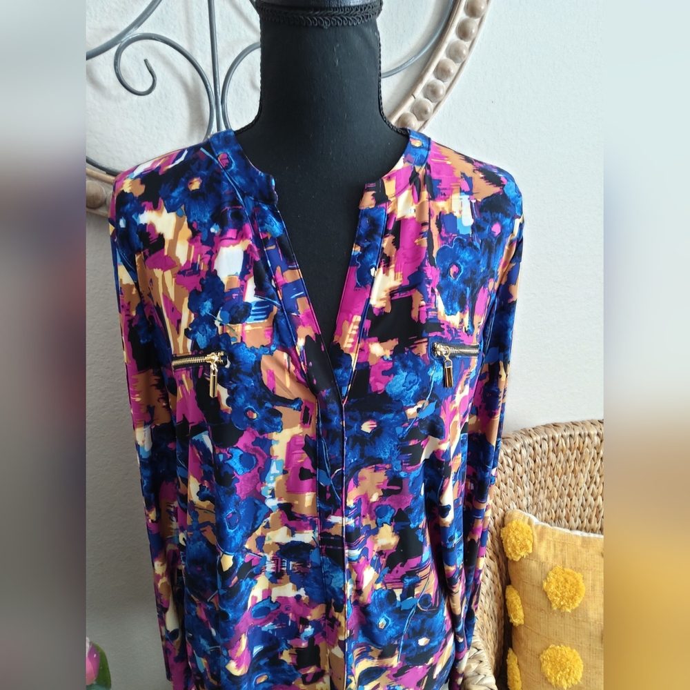 INC International Concepts Women's Floral Top - Blue and Pink - Picture 4 of 11
